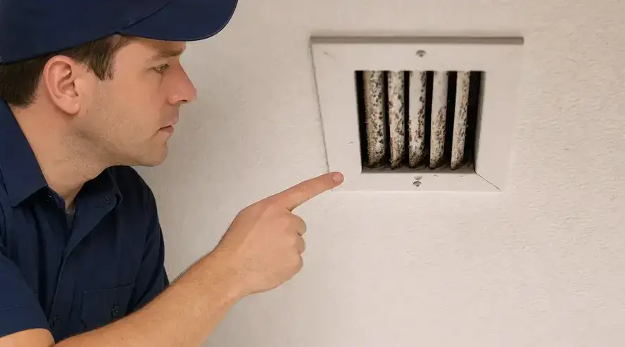 Gann Mold Remediation technician performing Air Conditioner Mold Removal in a Vista, CA home
